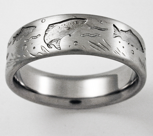 desoto 1 titanium ring with trout titanium wedding rings handcrafted by exotica jewelry - Titanium Wedding Rings desoto 1 titanium ring with trout titanium wedding rings handcrafted by exotica jewelry - Titanium Wedding Rings