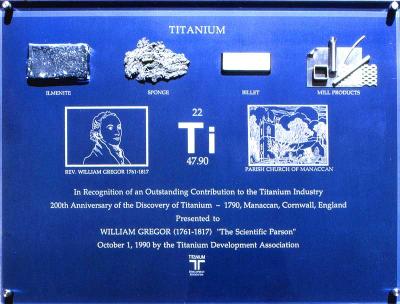 200th anniversary plaque for the discovery of titanium