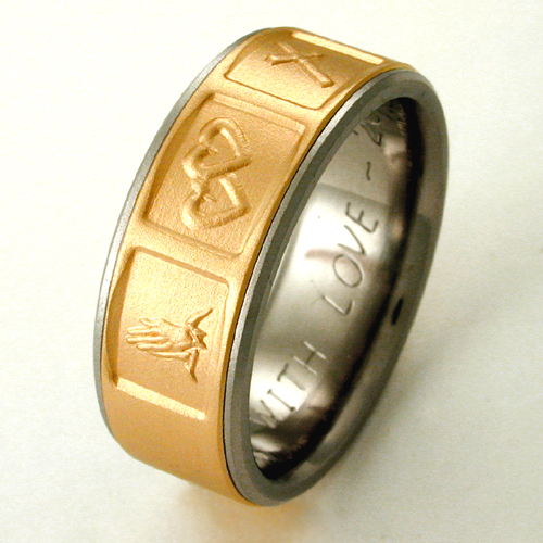 Dumont titanium ring with Christian symbols Titanium Wedding