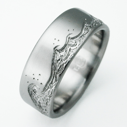 Eastbourne 3 titanium ring with waves | Titanium Wedding