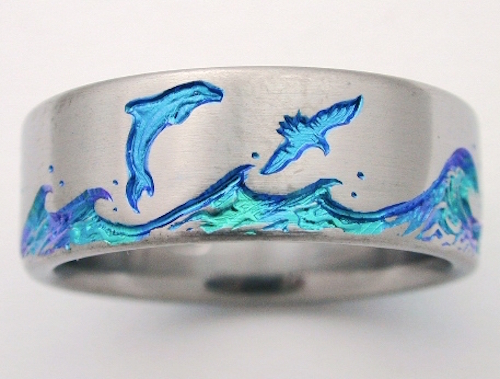 echo 2 titanium ring with dolphins titanium wedding rings handcrafted by exotica jewelry - Dolphin Wedding Rings echo 2 titanium ring with dolphins titanium wedding rings handcrafted by exotica jewelry - Dolphin Wedding Rings