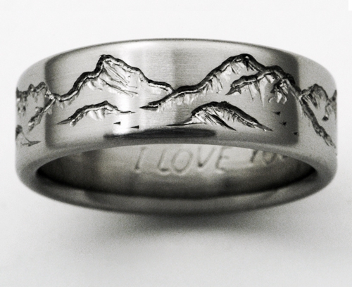 Montana 2 titanium ring with mountains Titanium Wedding Montana 2 titanium ring with mountains Titanium Wedding