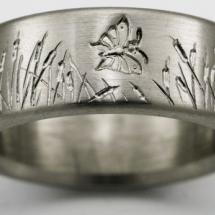 Ring shown is 8mm wide, size 8. Titanium Wedding Ring by Exotica Jewelry